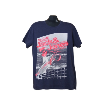 Мужская синяя футболка с принтом JACK & JONES, L  