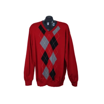 Пуловер мужской красный с ромбами из хлопка DRESSMANN, XL