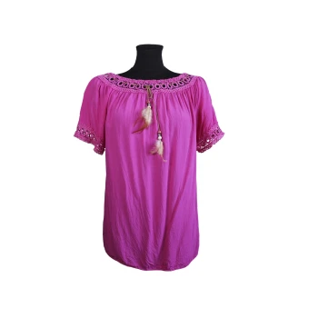 Блуза женская розовая с кружевом, XL