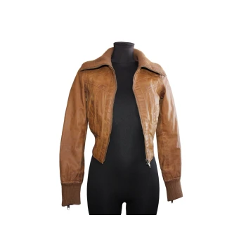 Женская коричневая кожаная куртка NEW LOOK, XS